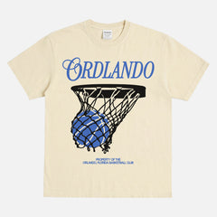 Orland Magic basketball t-shirt with streetwear graphic and jersey script text on an off white unisex comfort colors tee
