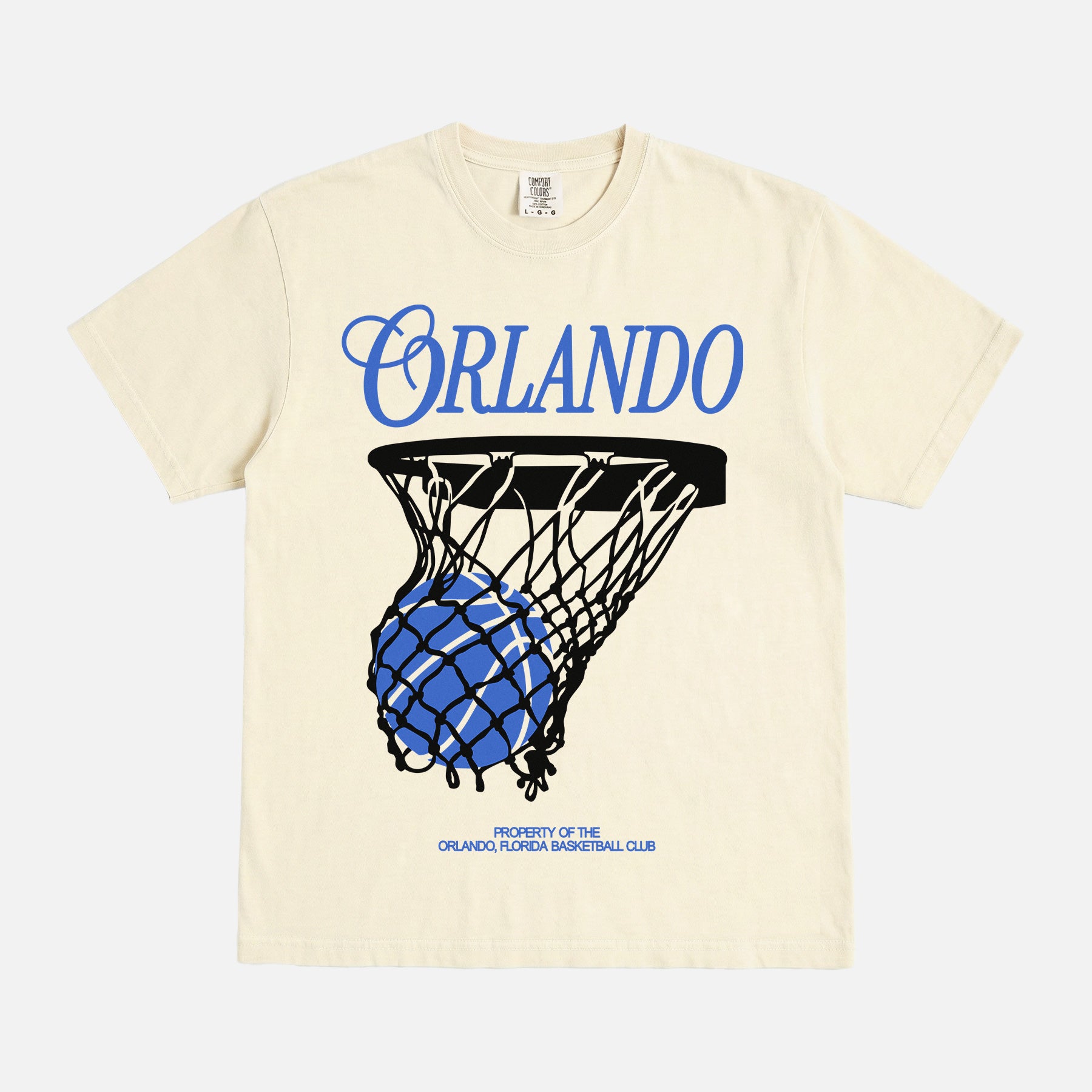 Orland Magic basketball t-shirt with streetwear graphic and jersey script text on an off white unisex comfort colors tee