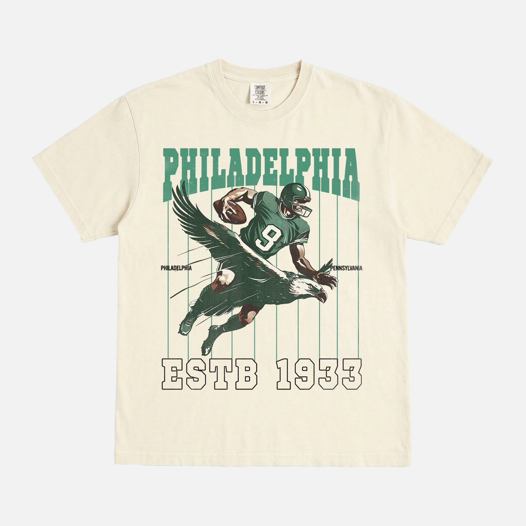 Retro Philadelphia Eagles football t-shirt with vintage philly eagle mascot on an off white comfort colors graphic tee