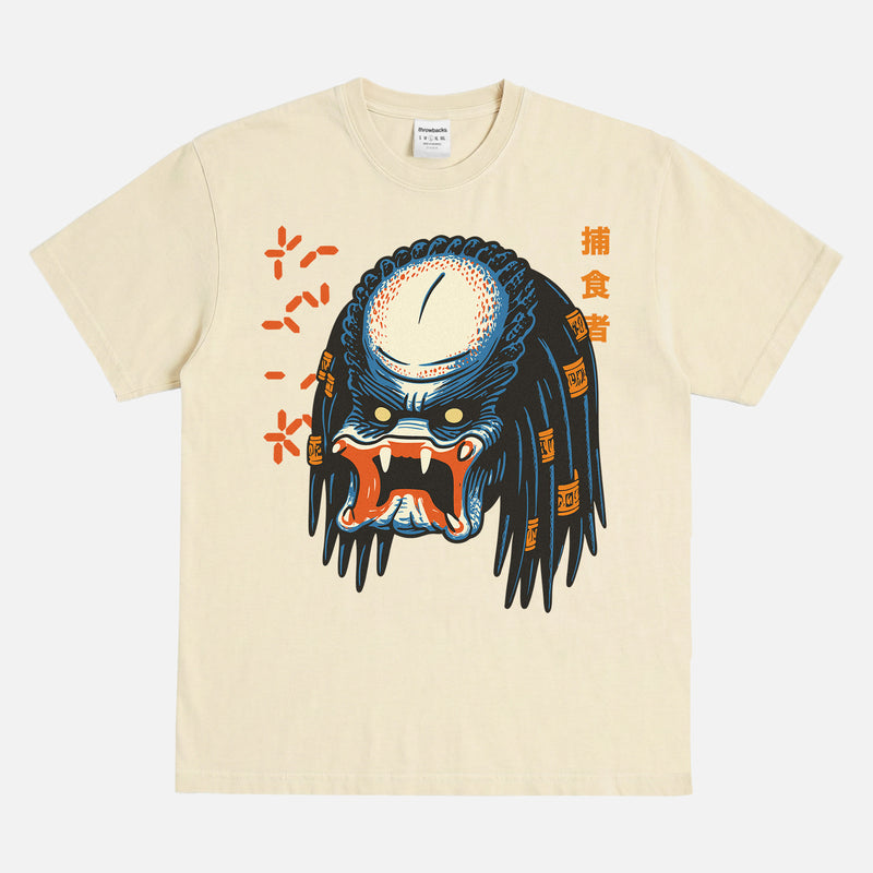 Retro Predator movie graphic t-shirt, washed cream 80s sci-fi action movie graphic tee shirt for sale at throwbacks