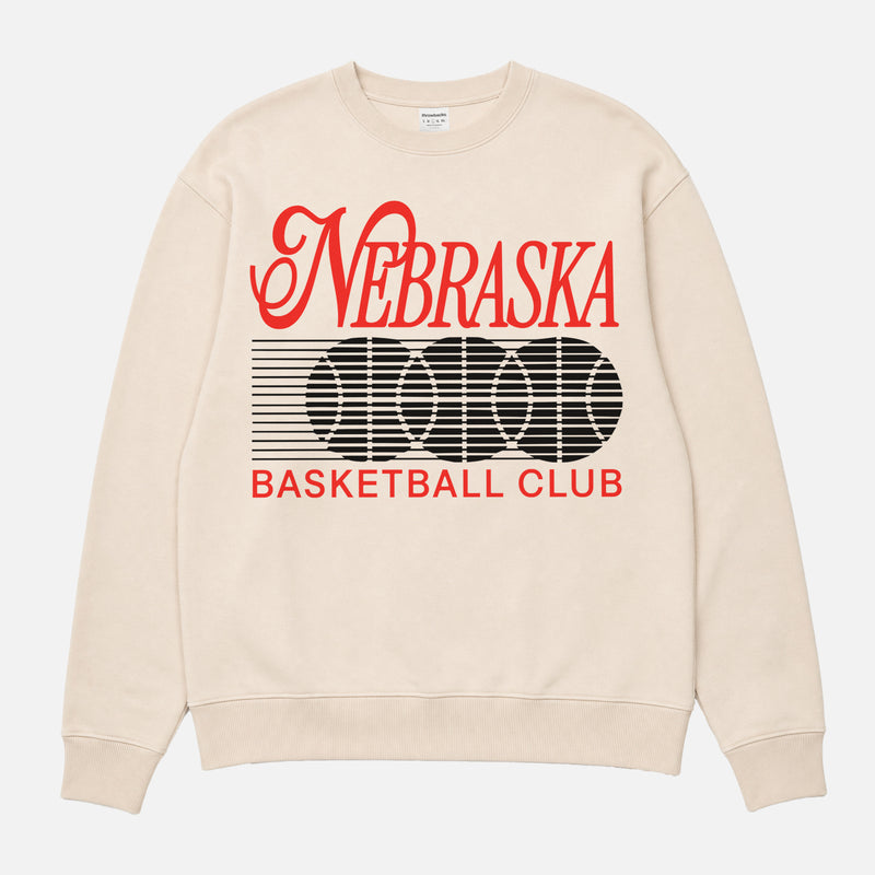 cute retro 80s and 90s Nebraska Cornhuskers college basketball streetwear off white beige crewneck sweatshirt