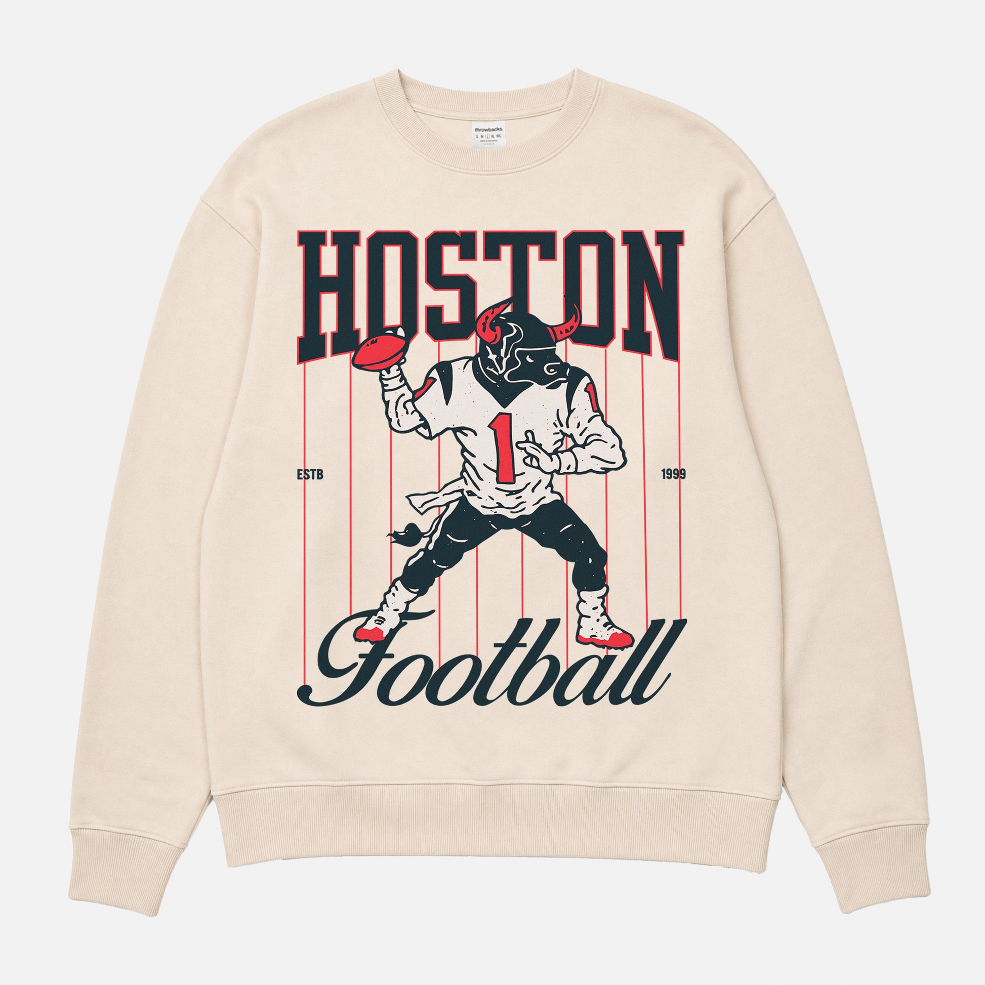 Cute throwback Houston Texans NFL mascot pinstripes crewneck sweatshirt