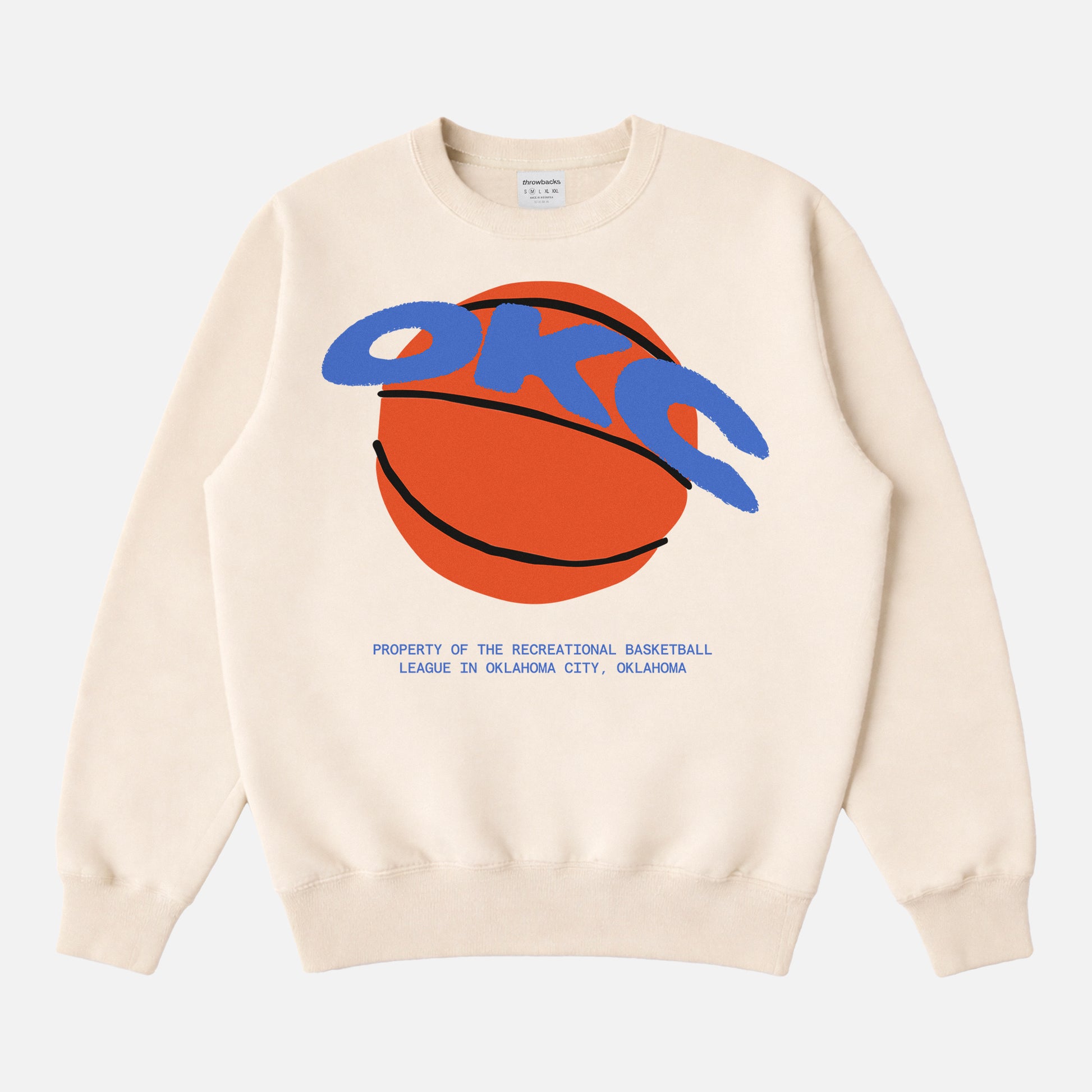 Premium heavyweight Oklahoma City Thunder OKC beige off white streetwear basketball crewneck sweatshirt