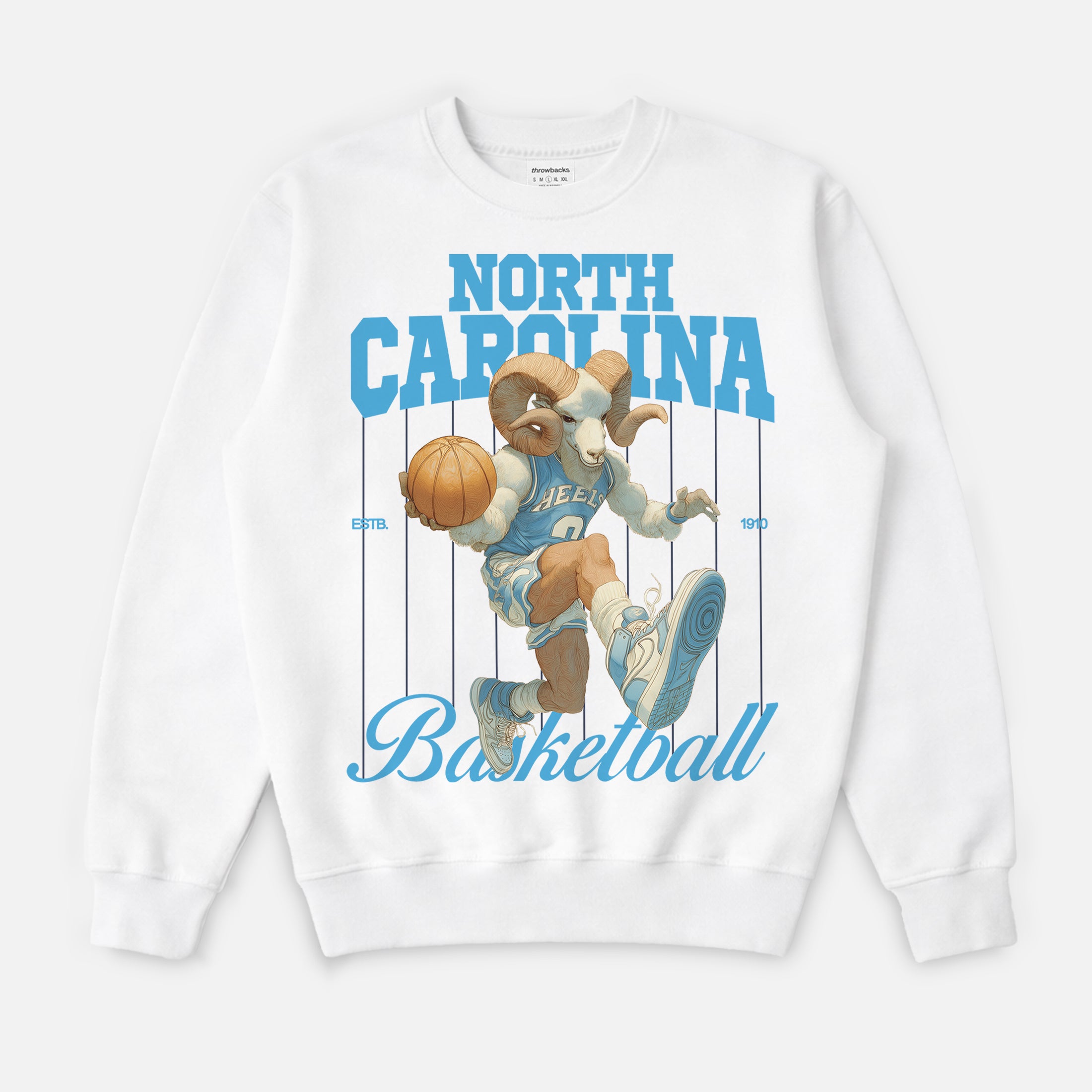 North Carolina College Basketball Pinstripes Sweatshirt with retro 90s mascot streetwear graphic