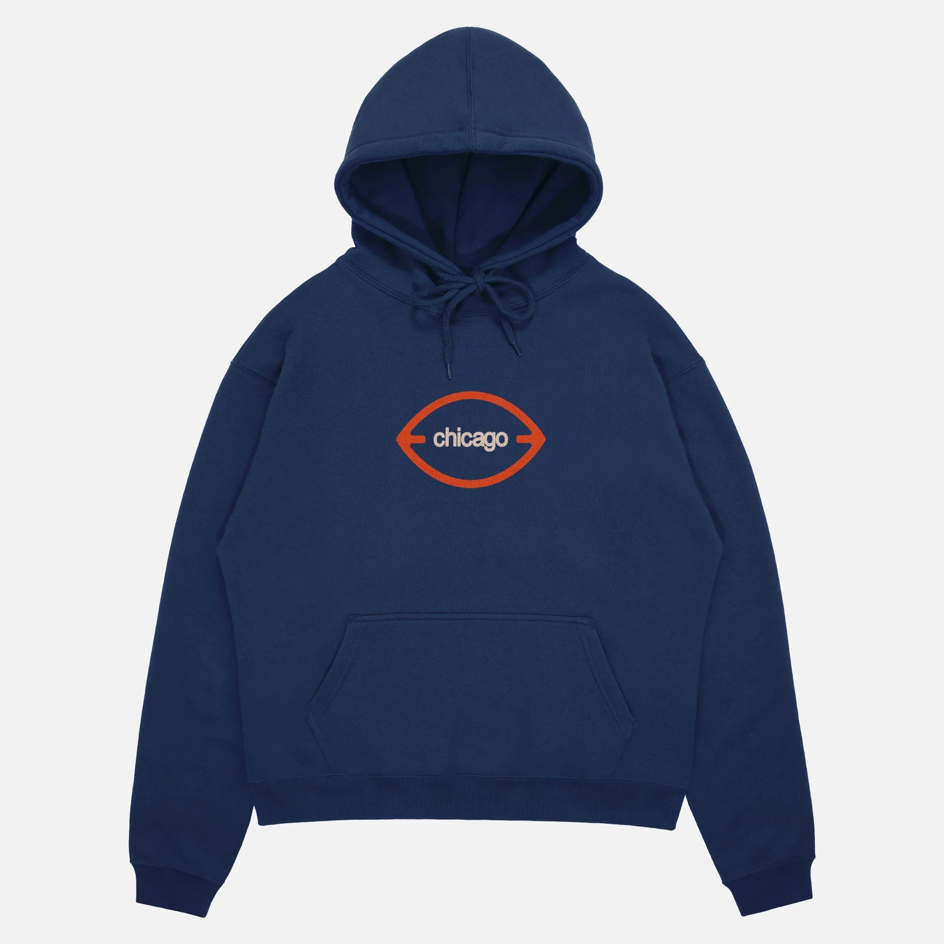 Vintage heavyweight navy Chicago Bears football hoodie with oversized full back orange and beige print 