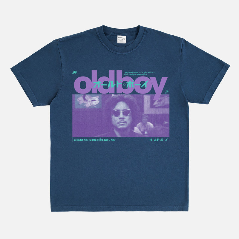 Retro Oldboy 2003 korean movie streetwear graphic t-shirt washed navy and purple comfort colors tee
