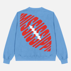 Light Blue Ole Miss Runnin Rebels crewneck sweatshirt with vintage football design