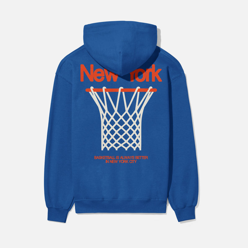 New York Knicks streetwear hoodie, retro royal blue and orange NY basketball  oversized sweatshirt with front and back print