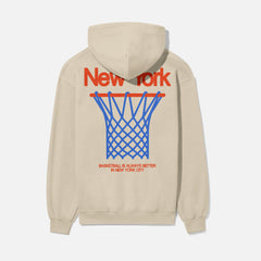New York Knicks streetwear hoodie, vintage 80s off white NY Knicks basketball sweatshirt with front and back print