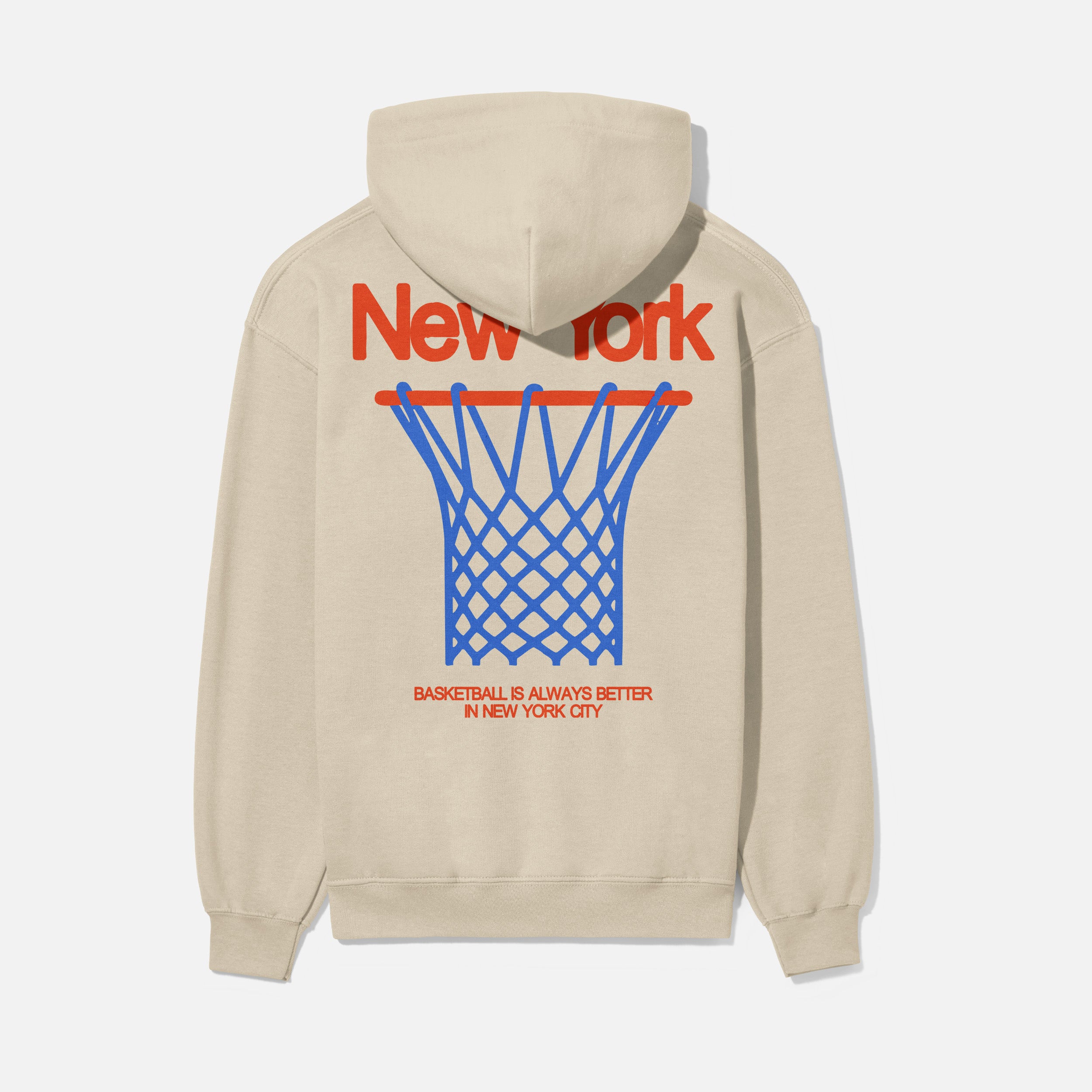 New York Knicks streetwear hoodie, vintage 80s off white NY Knicks basketball sweatshirt with front and back print