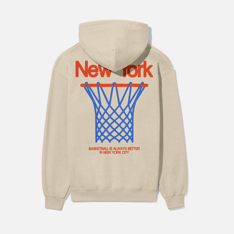 New York Knicks streetwear hoodie, vintage 80s off white NY Knicks basketball sweatshirt with front and back print
