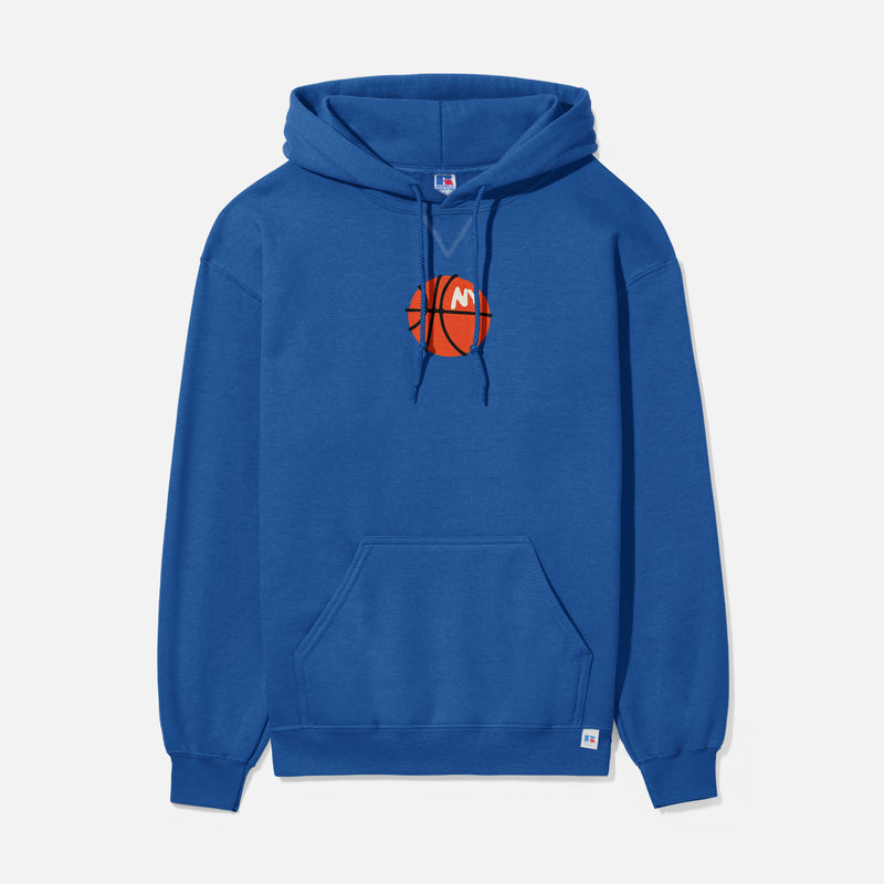 New York Knicks streetwear hoodie, retro royal blue and orange NY basketball sweatshirt with front and back print