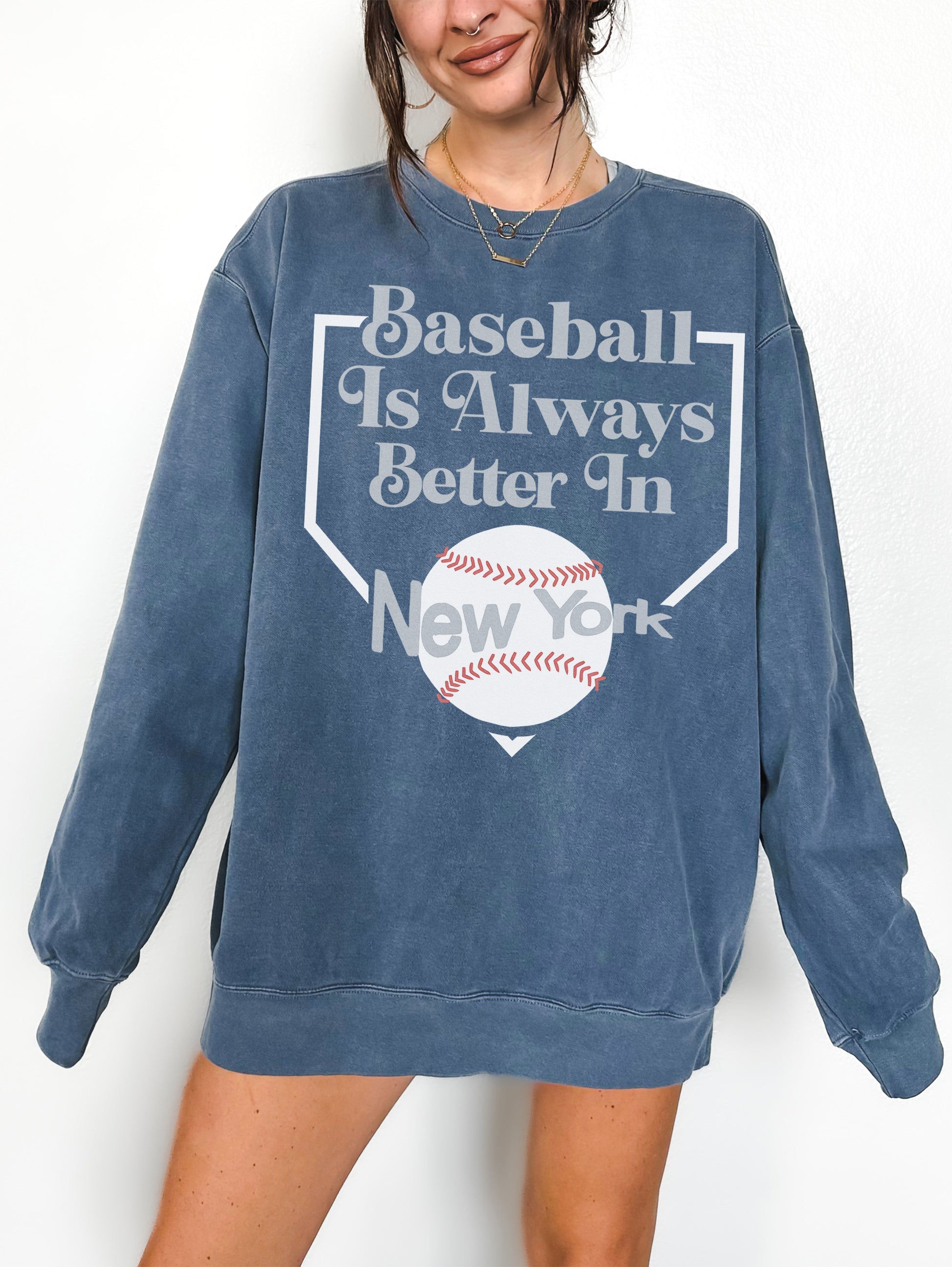 Vintage New York Yankees sweatshirt, oversized faded washed denim navy comfort colors NY baseball fan crewneck sweater