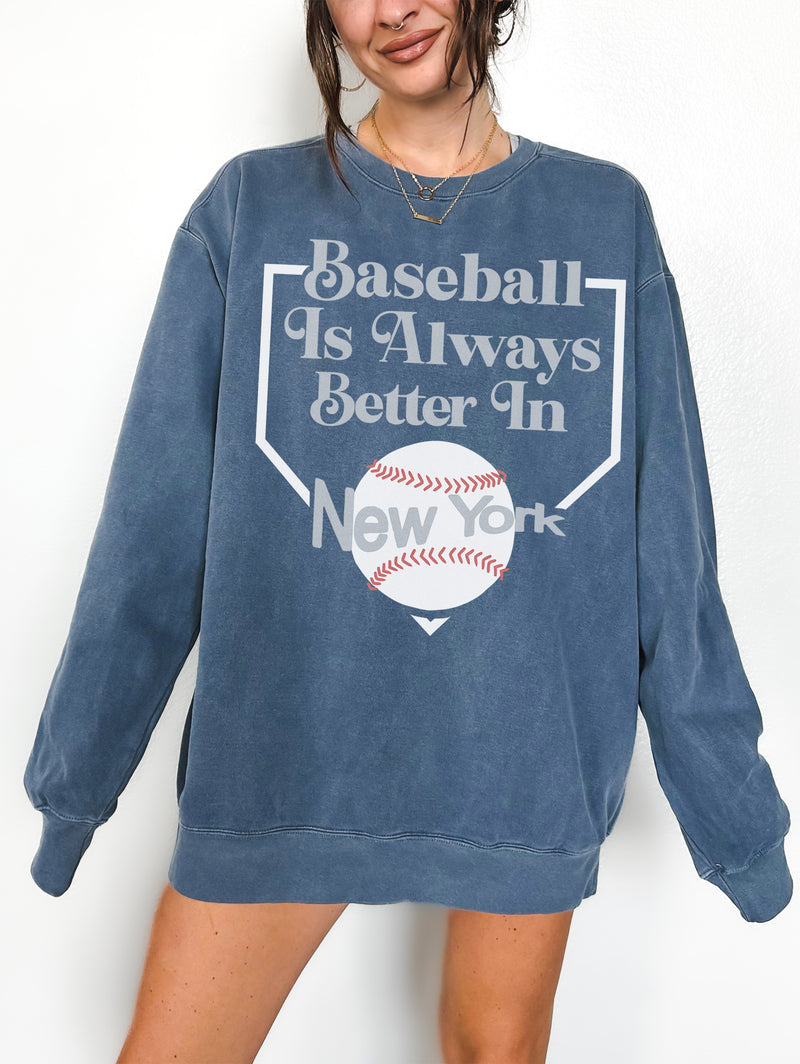Vintage New York Yankees sweatshirt, oversized faded washed denim navy comfort colors NY baseball fan crewneck sweater
