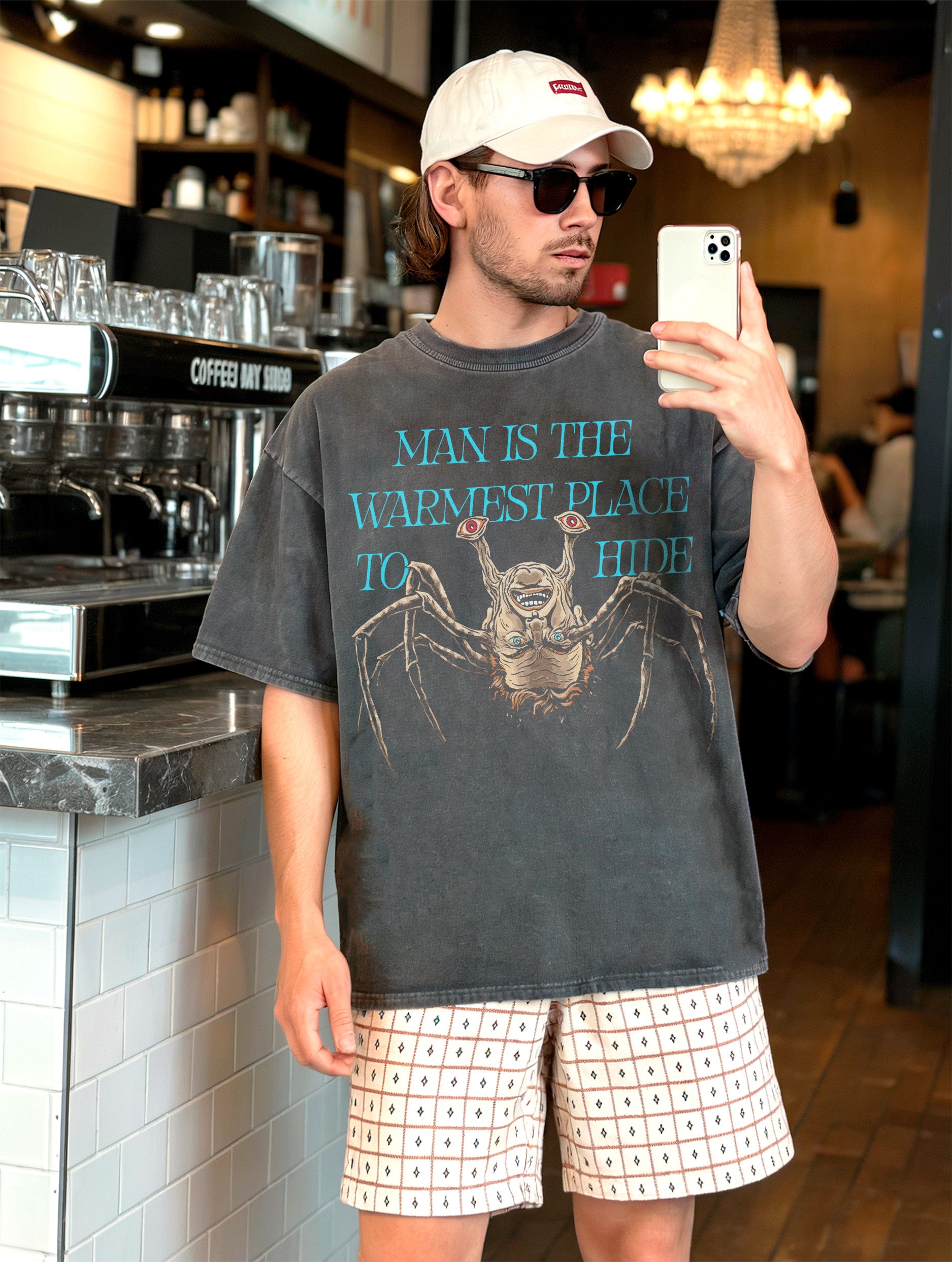 Oversized John Carpenter's The Thing horror movie t-shirt, distressed grunge black 1982 the thing norris spiderhead graphic tee