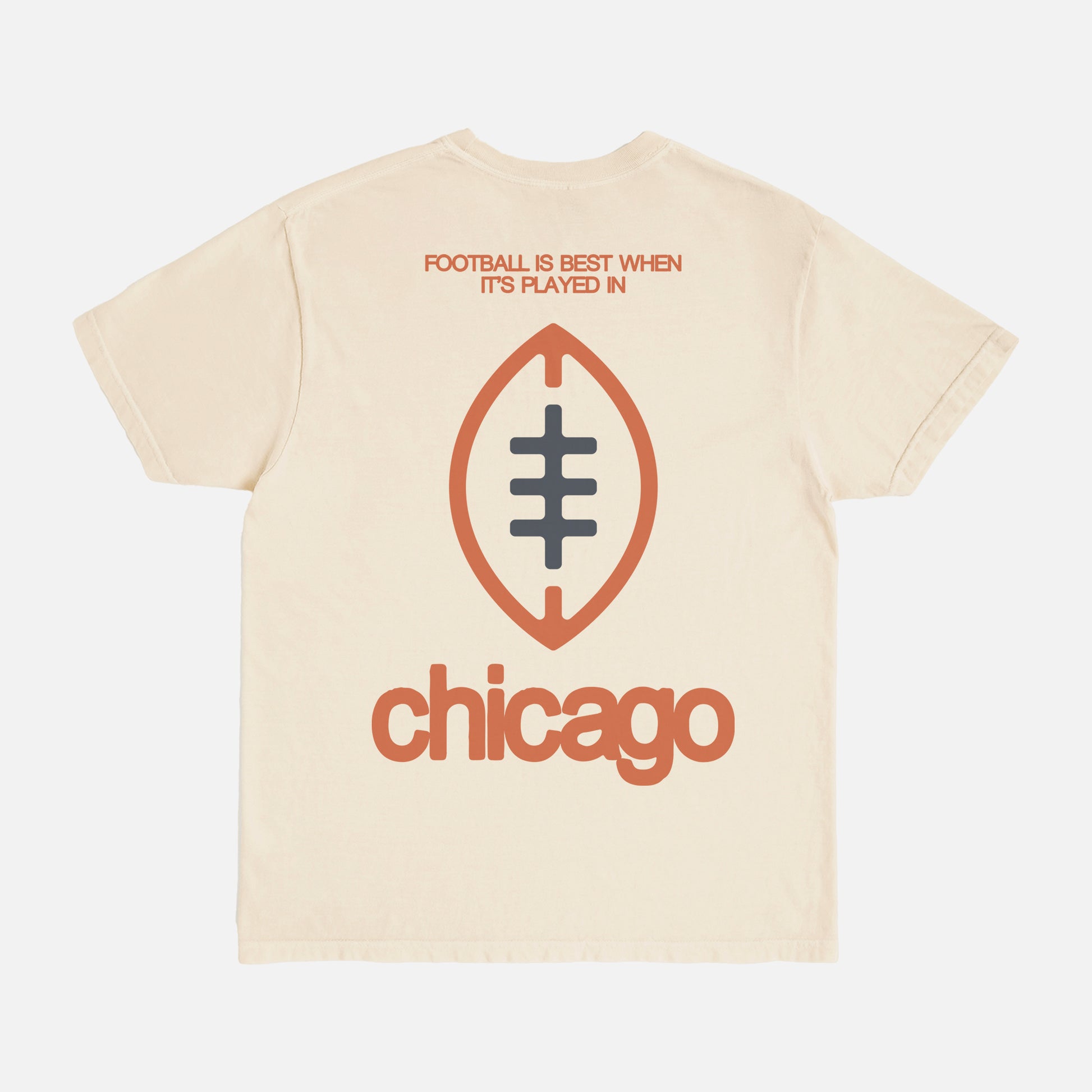 Washed beige, navy blue and orange comfort colors Chicago Bears Football streetwear t-shirt with front and back print and oversized vintage Chicago Bears logo