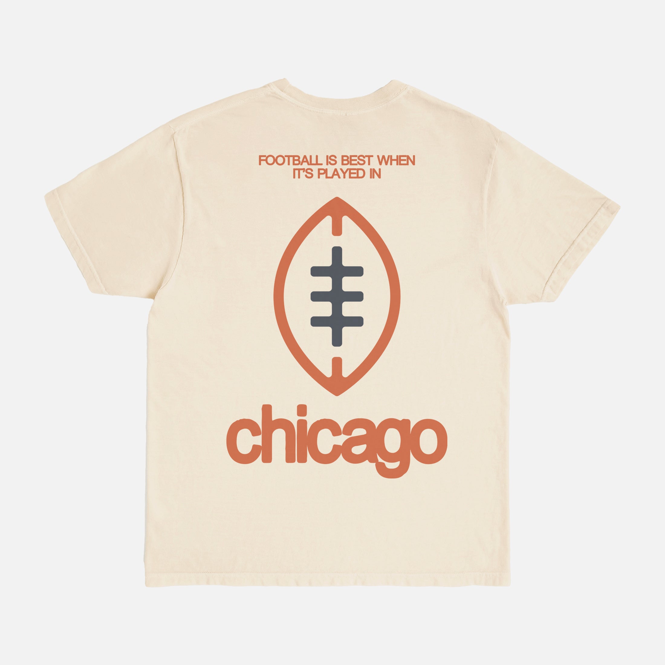Washed beige, navy blue and orange comfort colors Chicago Bears Football streetwear t-shirt with front and back print and oversized vintage Chicago Bears logo