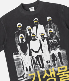 2019 Parasite korean movie poster graphic t-shirt with streetwear style illustration on  washed black tee