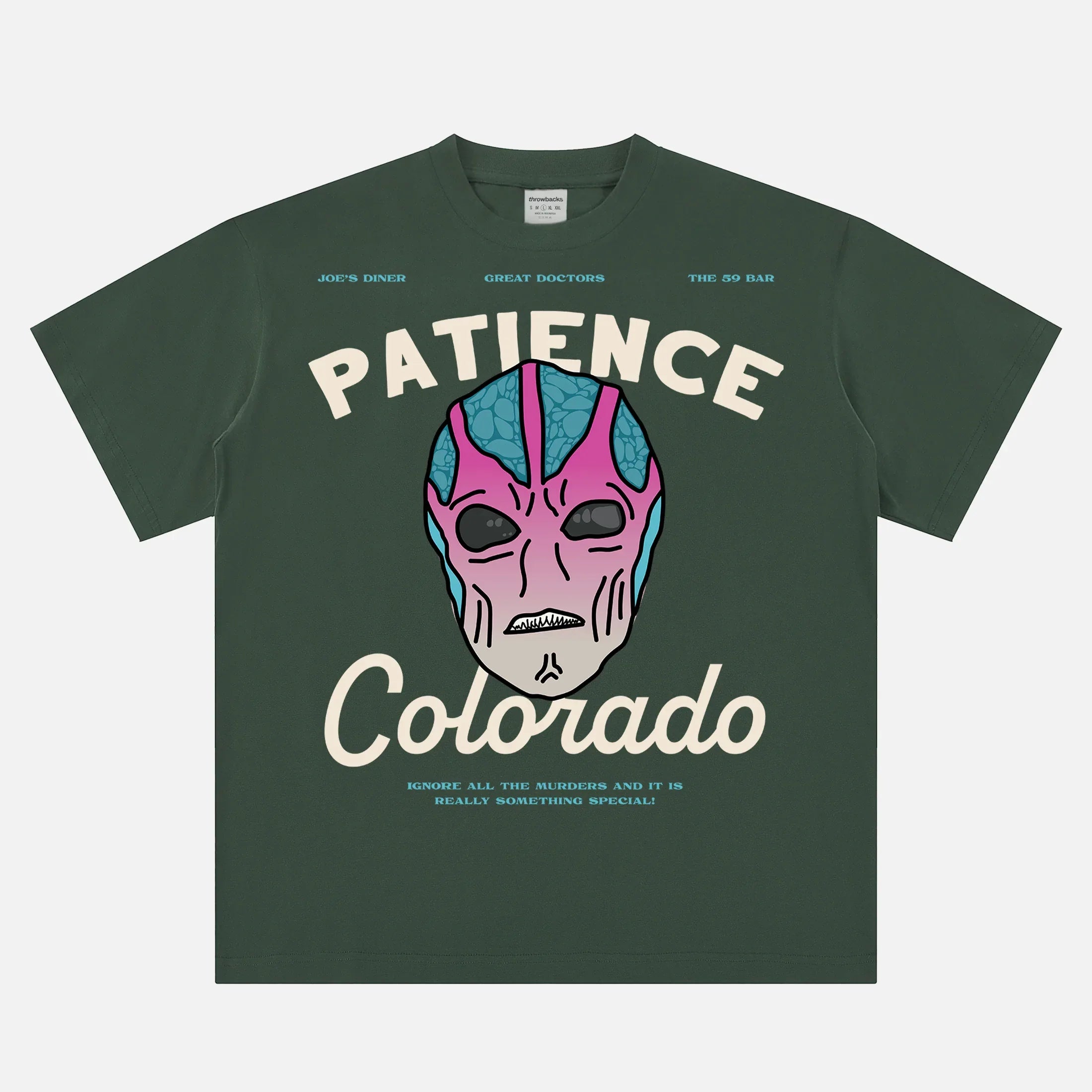 Funny Resident Alien Patience Colorado t-shirt, retro green tv show graphic tee for men and women