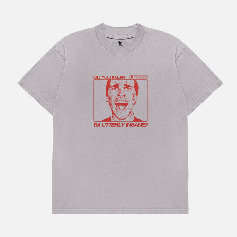 American Psycho Movie t-shirt, heavyweight drop shoulder Patrick Bateman grunge art graphic tee in light grey and red