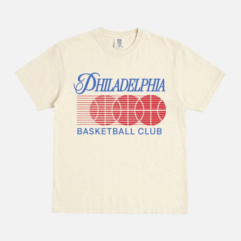 REtro Philadelphia 76ers basketball t-shirt with 90's philly bball graphic in a unisex comfort colors graphic tee