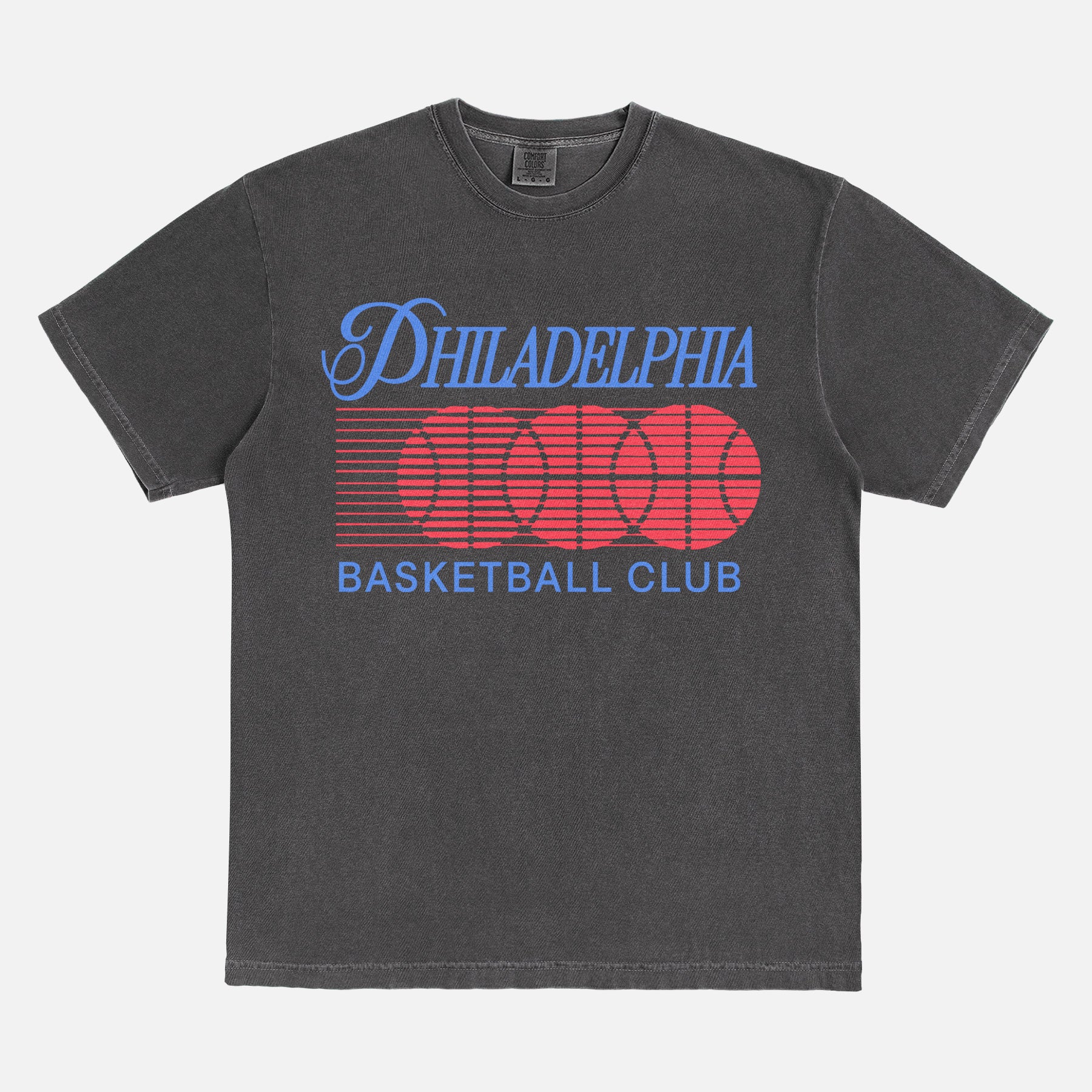 REtro Philadelphia 76ers basketball t-shirt with 90's philly bball graphic in a unisex comfort colors graphic tee