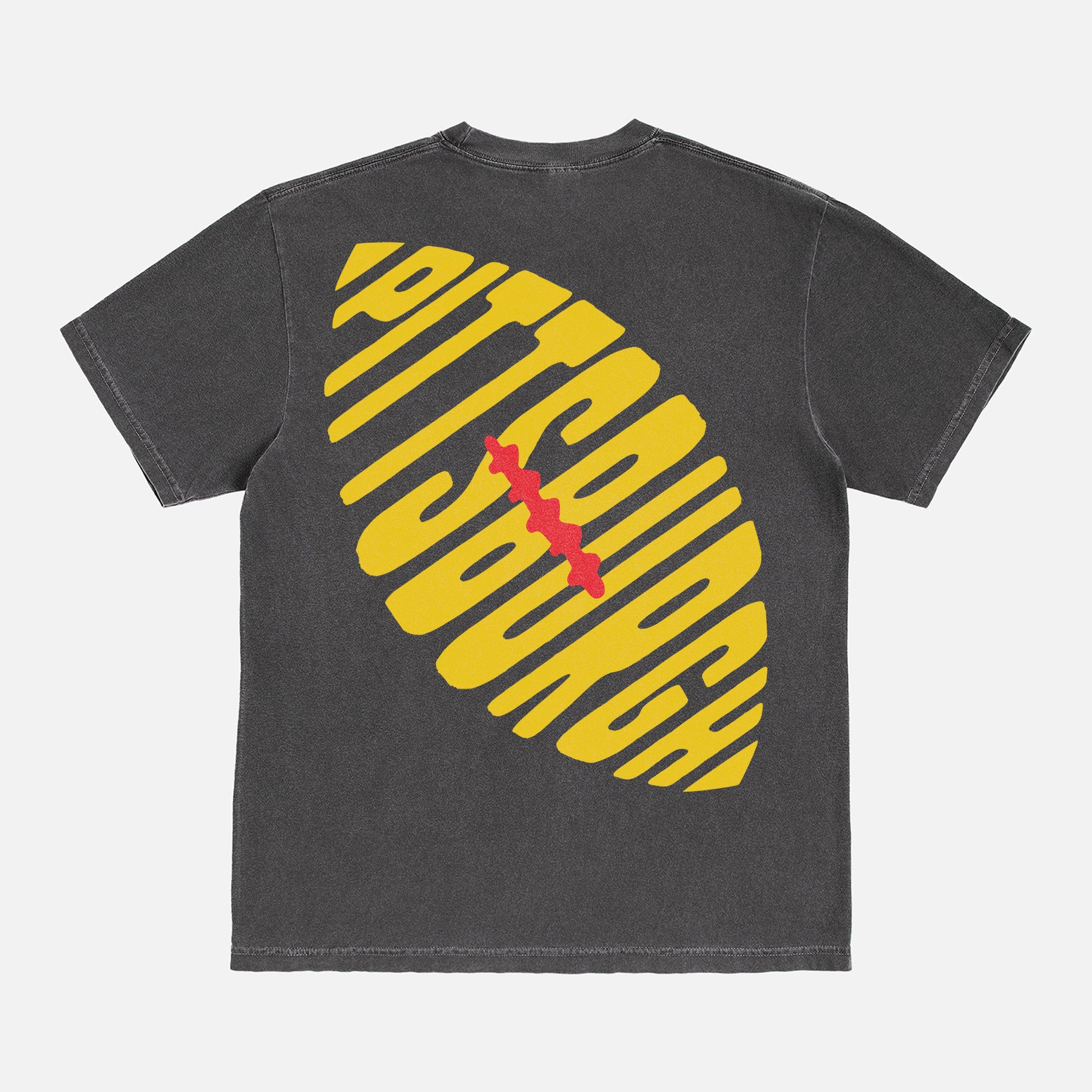 pittsburgh steelers football club graphic t-shirt with front and back print, oversized faded washed black vintage football team tee for men and women for sale at Throwbacks