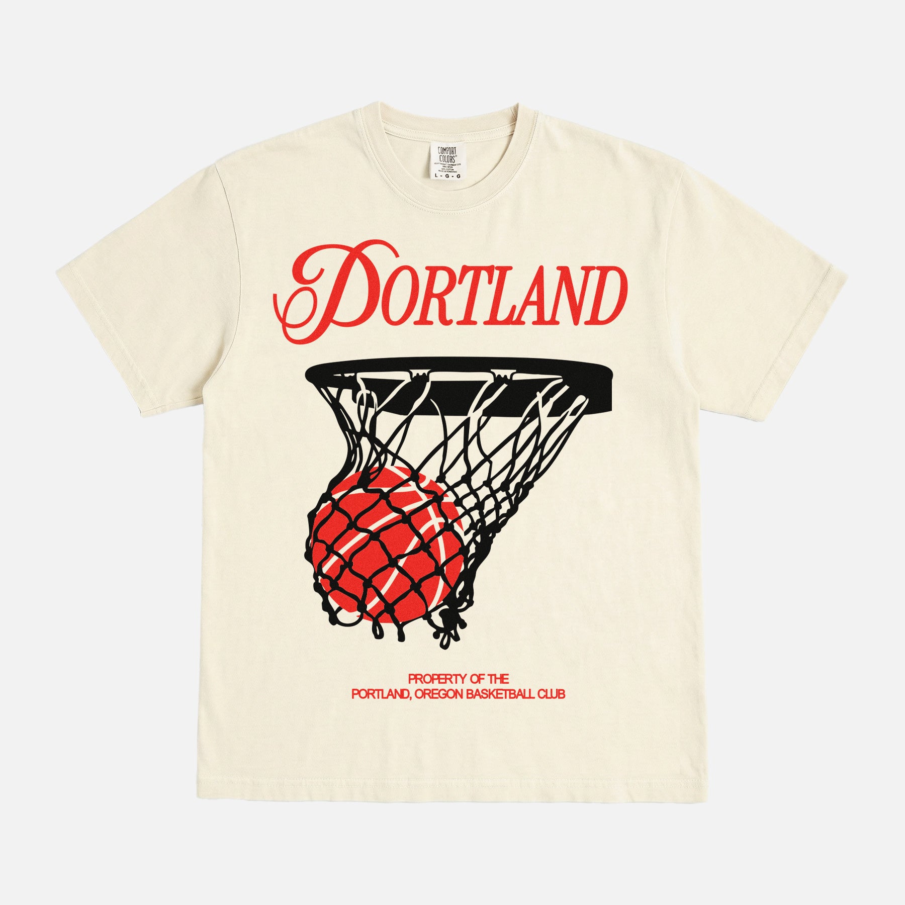 Off White Portland Trailblazers Comfort Colors t-shirt with streetwear graphics and vintage jersey text