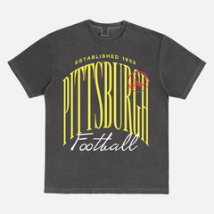 Cool retro Pittsburgh Steelers washed black comfort graphic tee with old school yellow design