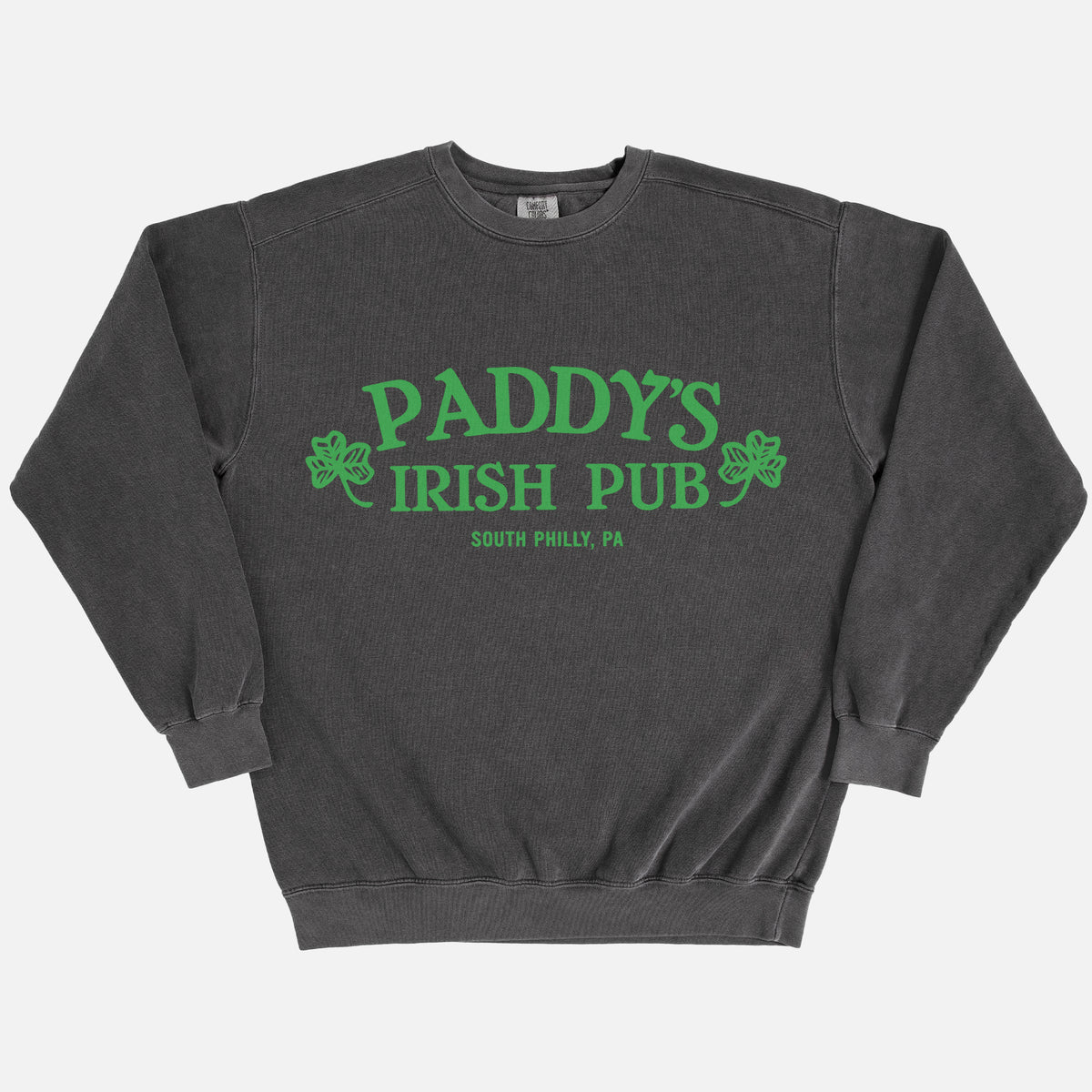 Washed Black Paddy's Irish Pub Logo sweatshirt, heavyweight comfort colors Always Sunny crewneck for men and women