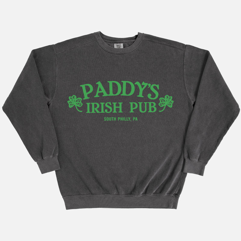 Washed Black Paddy's Irish Pub Logo sweatshirt, heavyweight comfort colors Always Sunny crewneck for men and women