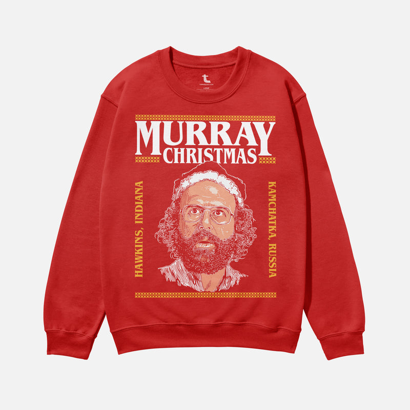 funny red and yellow stranger things christmas sweater, Murray Christmas retro stranger things TV show ugly christmas sweater for fans of Hawkins Indiana and the upside down