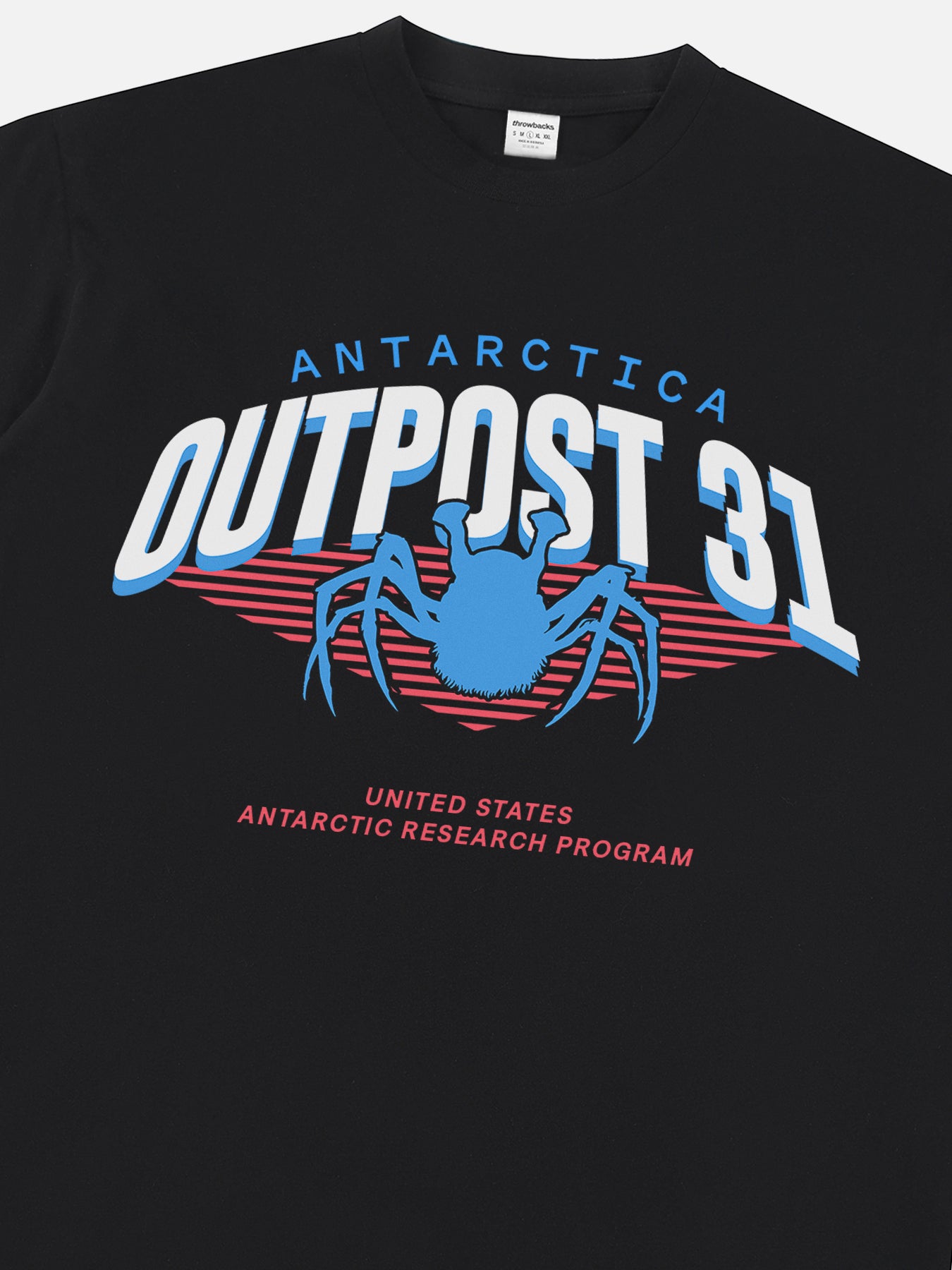John Carpenter's The Thing horror movie t-shirt with retro Antarctica Outpost 31 logo graphic on a heavyweight black t-shirt