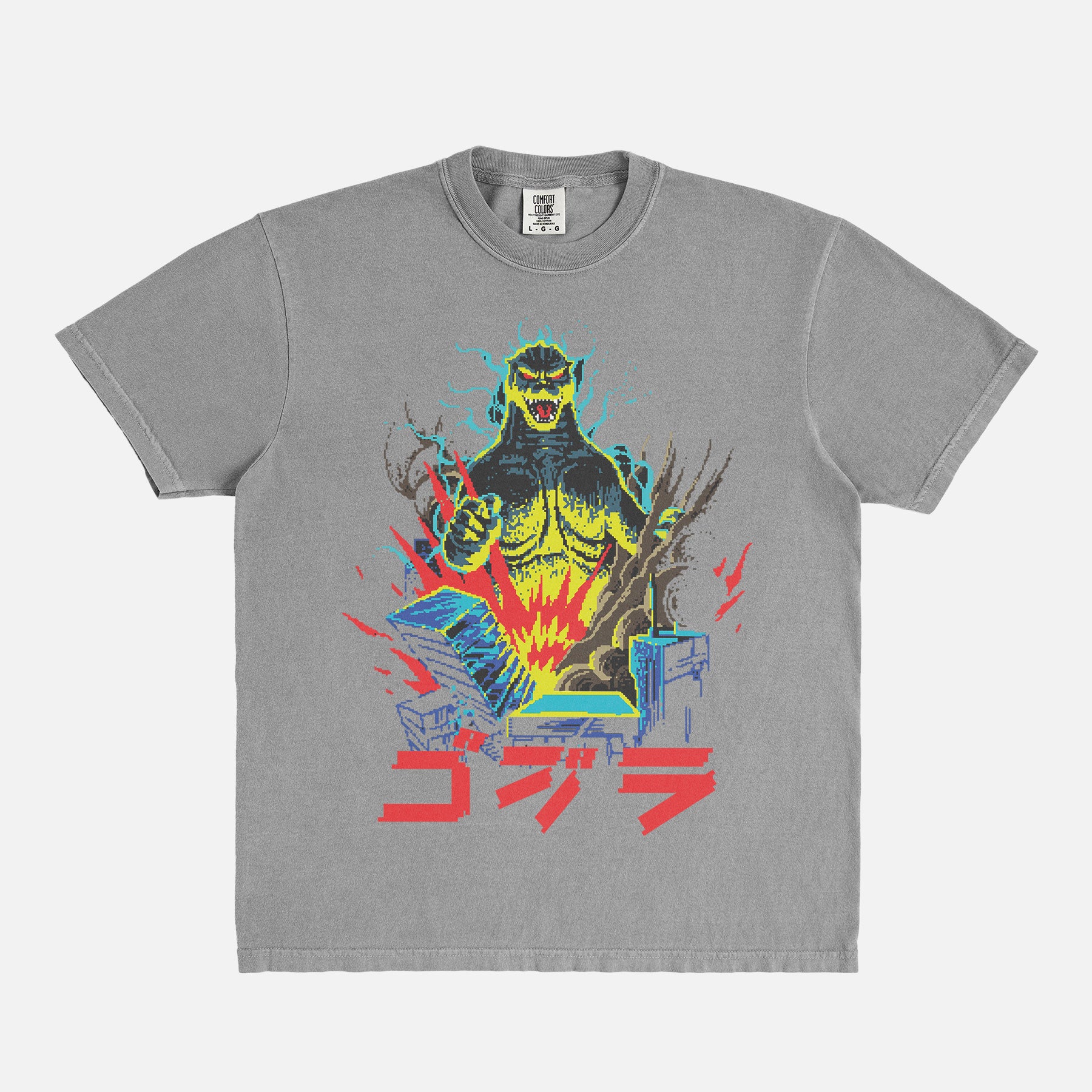 Black Godzilla 8 Bit Japanese movie poster streetwear t-shirt
