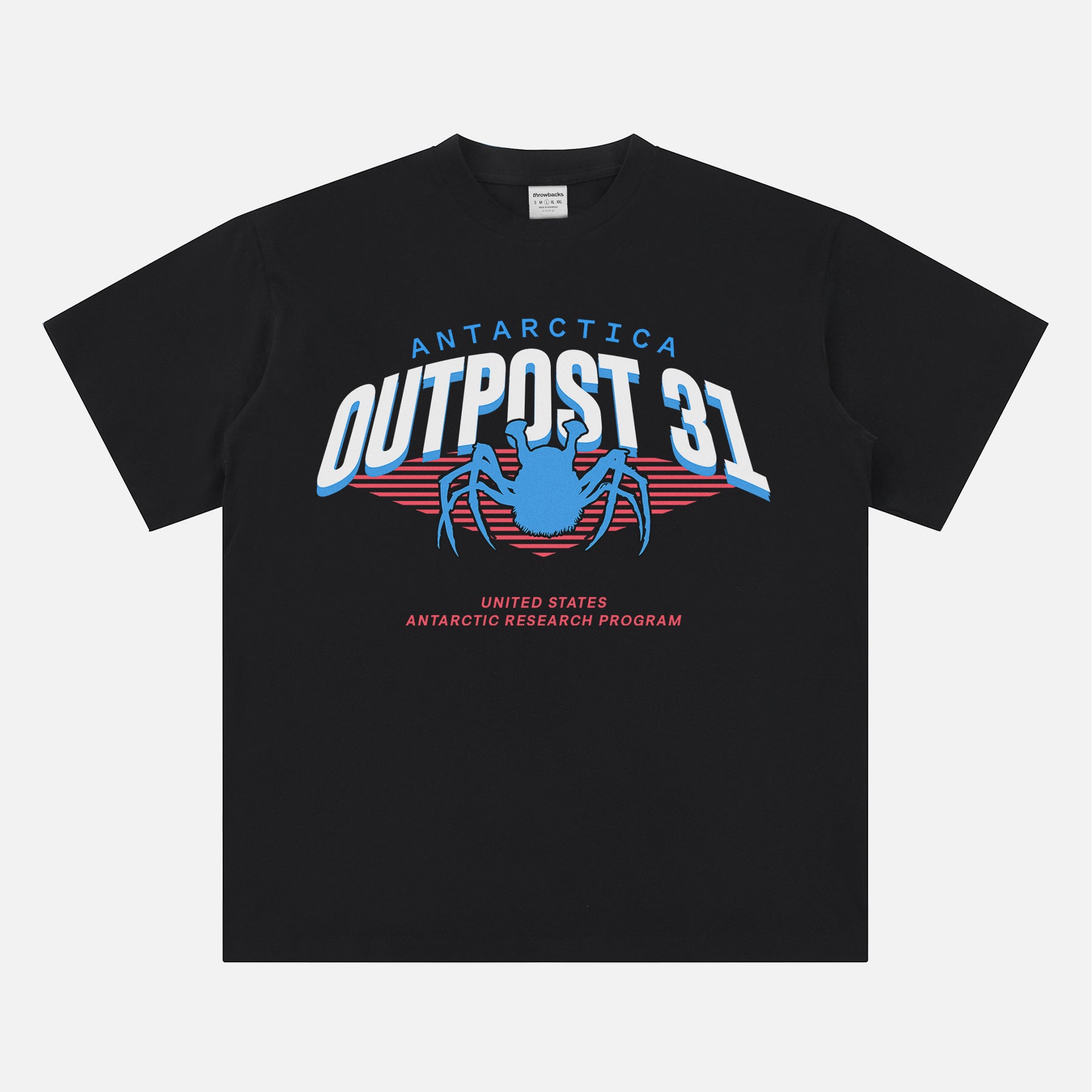 John Carpenter's The Thing horror movie t-shirt with retro Antarctica Outpost 31 logo graphic on a heavyweight black t-shirt