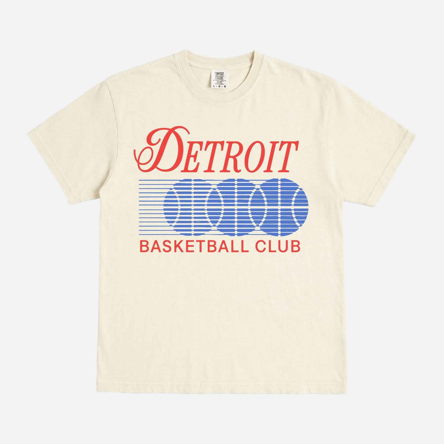 Vintage 1990s Detroit Pistons basketball graphic t-shirt with retro bball graphic on a off white comfort colors tee