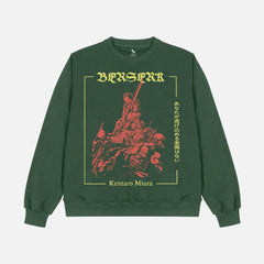 Cool Berserk streetwear sweatshirt, grunge Berserk anime heavyweight dark green crewneck sweater