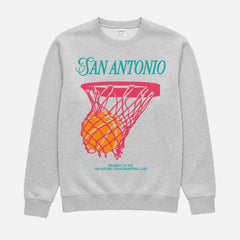 Throwback grey San Antonio Spurs crewneck sweatshirt with retro fiesta colors basketball graphic