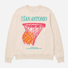 Throwback off white San Antonio Spurs crewneck sweatshirt with retro fiesta colors basketball graphic