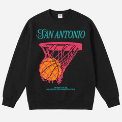 Throwback black San Antonio Spurs crewneck sweatshirt with retro fiesta colors basketball graphic