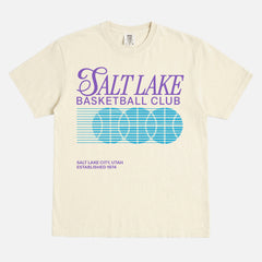 Utah Jazz Salt Lake BAsketball Club streetwear graphic t-shirt with 90s bball graphic and throwback colors