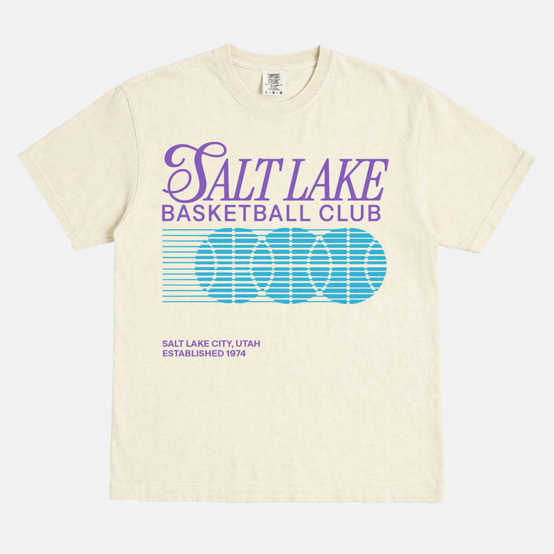 Utah Jazz Salt Lake BAsketball Club streetwear graphic t-shirt with 90s bball graphic and throwback colors