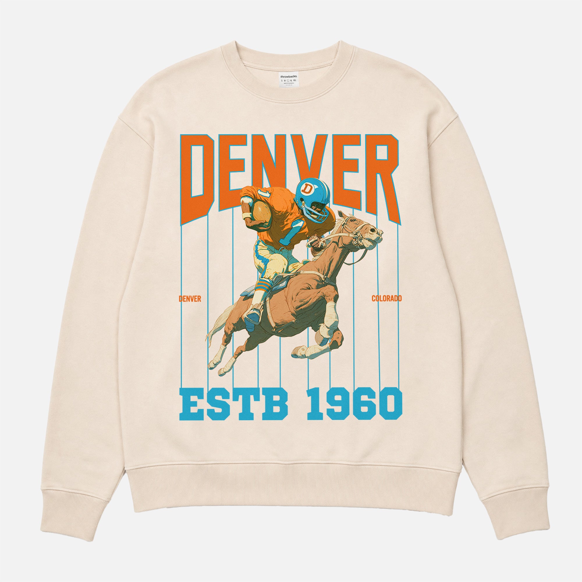 Old School denver broncos off white football can crewneck sweatshirt