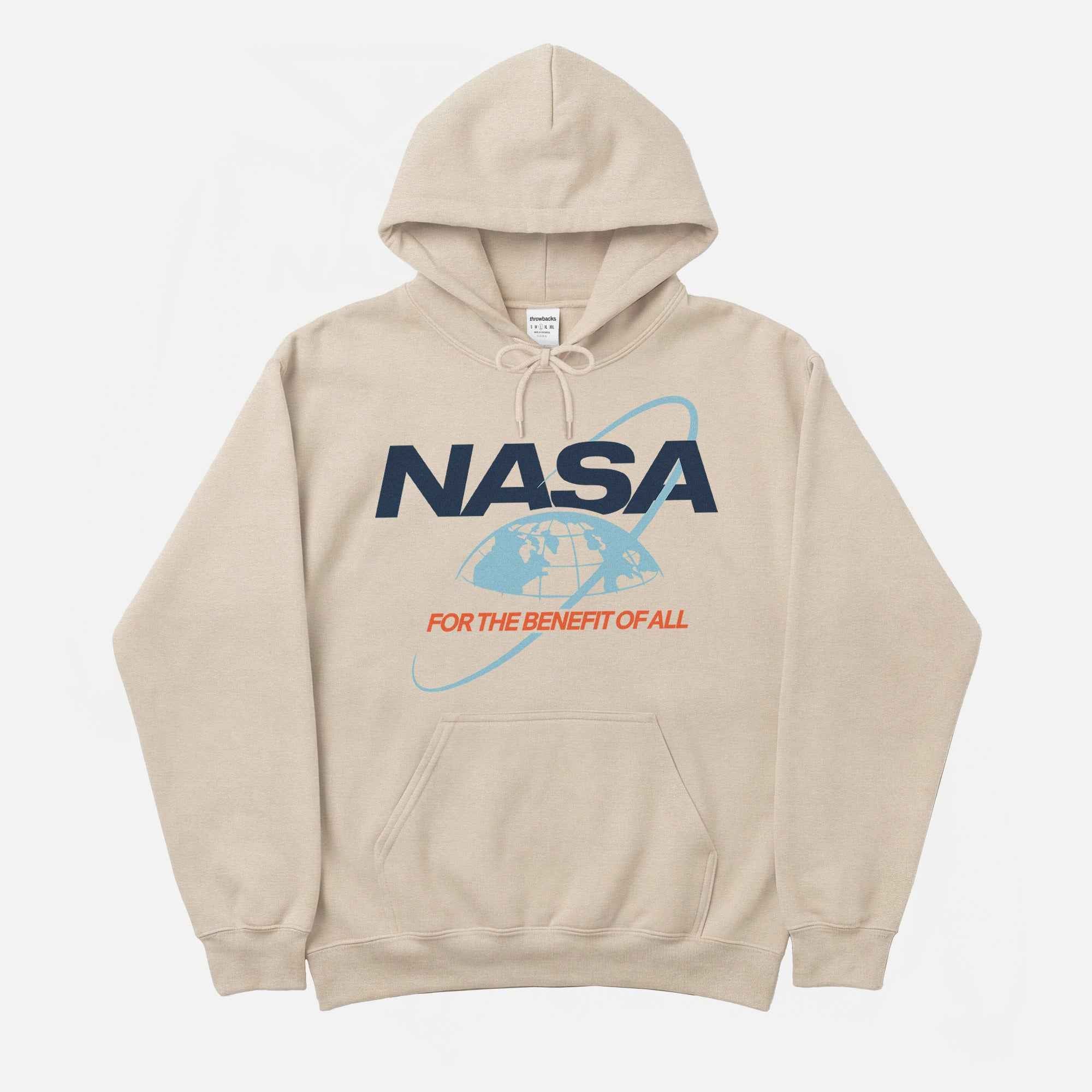 Retro 80s nasa logo streetwear hoodie sweatshirt on a unisex beige hooded sweater
