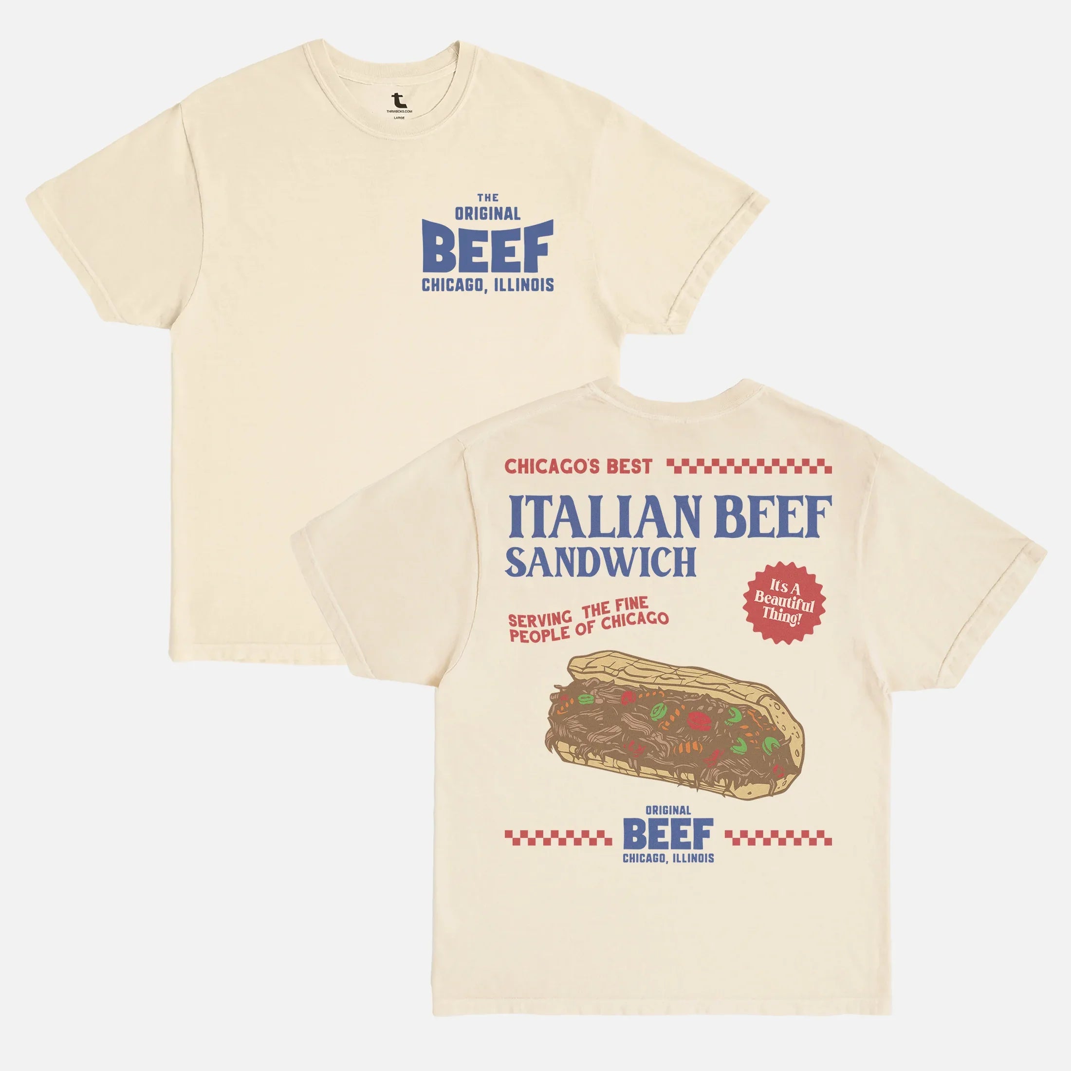 The Bear TV show t-shirt, jeremy allen white fan merch, off white comfort colors retro the original beef of chicagoland restaurant 