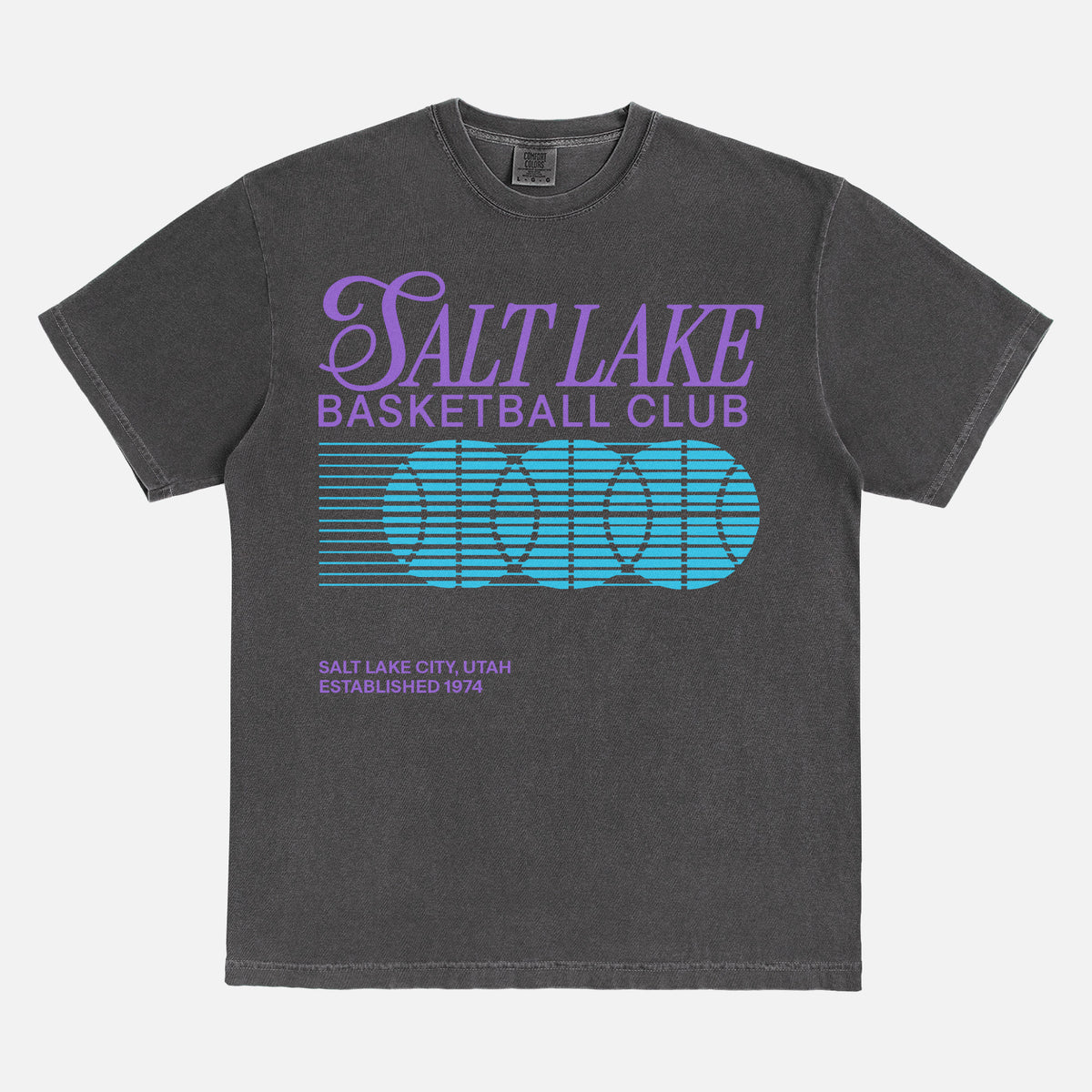 Utah Jazz Salt Lake BAsketball Club streetwear graphic t-shirt with 90s bball graphic and throwback colors