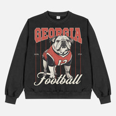 Retro Heavyweight Georgia bulldogs football sweatshirt, cute black crewneck with red pinstripes and Bulldog mascot