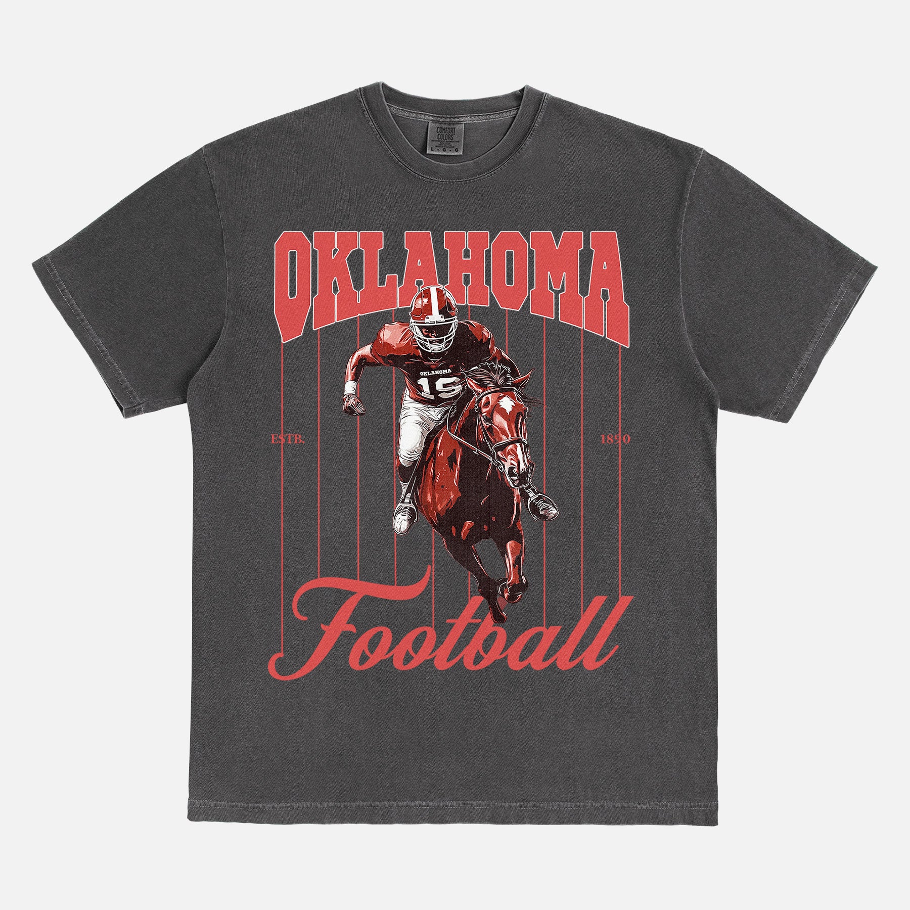 Vintage Oklahoma Sooners college football t-shirt with retro mascot pinstripes graphic on comfort colors graphic tee