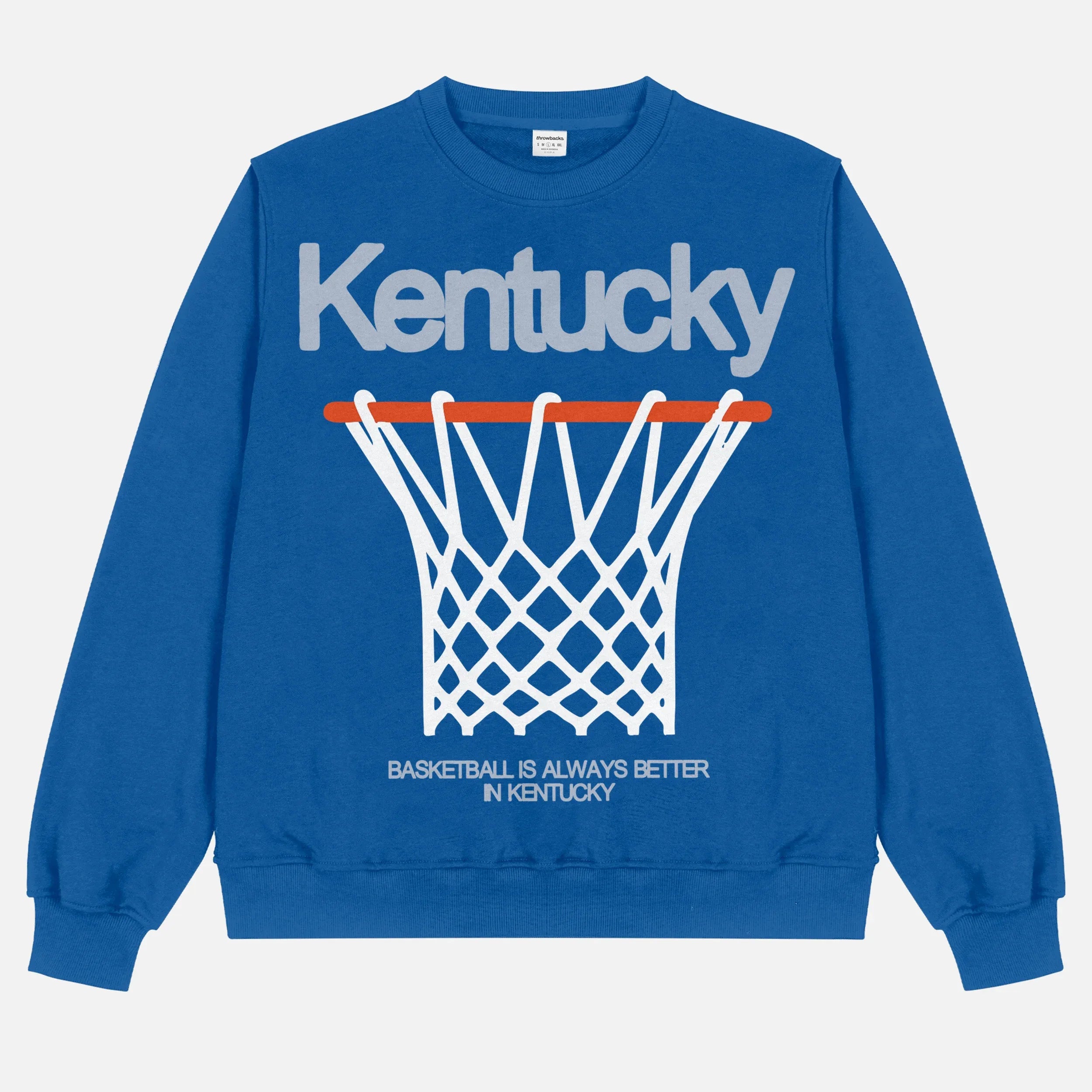 Old school University of Kentucky Wildcats college basketball crewneck in heavyweight royal blue crewneck for men and women for sale at Throwbacks