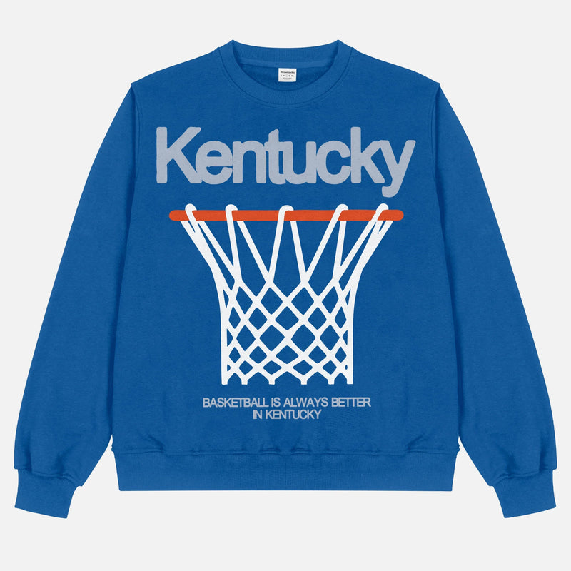 Old school University of Kentucky Wildcats college basketball crewneck in heavyweight royal blue crewneck for men and women for sale at Throwbacks